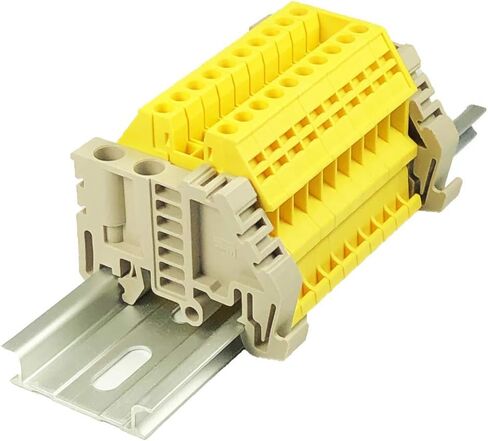 ICI Dinkle Assembly DK2.5N-YW 10 Gang Box Connector DIN كتل طرفية للسكك الحديدية، 12-22 AWG، 20 أمبير، 600 فولت دوائر منفصلة أصفر in Saudi Arabia