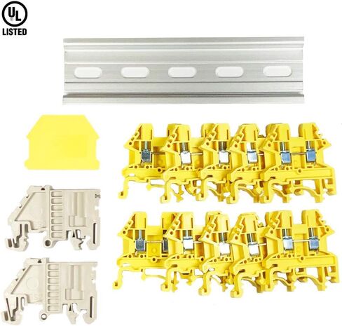 ICI Dinkle Assembly DK2.5N-YW 10 Gang Box Connector DIN كتل طرفية للسكك الحديدية، 12-22 AWG، 20 أمبير، 600 فولت دوائر منفصلة أصفر in Saudi Arabia