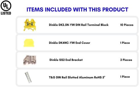 ICI Dinkle Assembly DK2.5N-YW 10 Gang Box Connector DIN كتل طرفية للسكك الحديدية، 12-22 AWG، 20 أمبير، 600 فولت دوائر منفصلة أصفر in Saudi Arabia