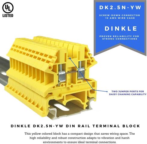 ICI Dinkle Assembly DK2.5N-YW 10 Gang Box Connector DIN كتل طرفية للسكك الحديدية، 12-22 AWG، 20 أمبير، 600 فولت دوائر منفصلة أصفر in Saudi Arabia