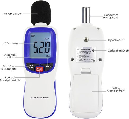 Decibel Meter, Bluetooth-Enabled Digital Sound Level Meter Portable SPL Meter 30~130dBA Range MAX/MIN Data Hold with LCD Display Backlight for Home, School and Workplace to Accurate Sound Measurement in Saudi Arabia