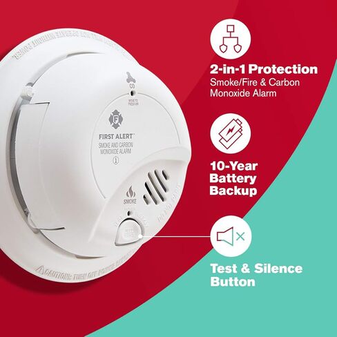 First Alert BRK SC9120LBL Hardwired Smoke and Carbon Monoxide (CO) Detector with 10 Year Sealed Battery Backup , White in Kuwait
