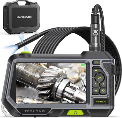 منظار داخلي ثلاثي العدسات مع ضوء، كاميرا فحص Teslong NTS500 Pro Borescope مع شاشة 5 بوصة 720 بكسل عالية الدقة، نطاق كاميرا ميكانيكي صناعي، ثعبان من الألياف البصرية في كاميرا الحائط (16.5 قدم) in Saudi Arabia