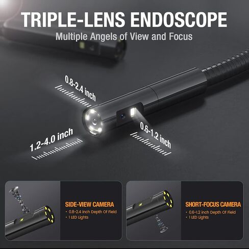 منظار داخلي ثلاثي العدسات مع ضوء، كاميرا فحص Teslong NTS500 Pro Borescope مع شاشة 5 بوصة 720 بكسل عالية الدقة، نطاق كاميرا ميكانيكي صناعي، ثعبان من الألياف البصرية في كاميرا الحائط (16.5 قدم) in Saudi Arabia