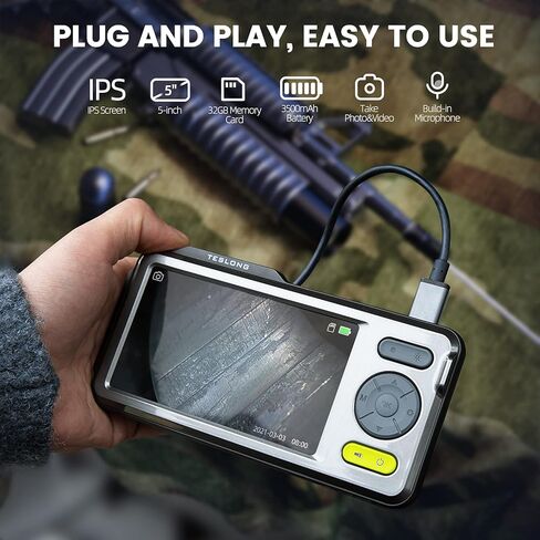 Teslong Rigid Rifle Borescope with 5" Monitor, Bore Inspection Camera Visual Gun Cleaning System-Fits .20 Caliber & Larger-w/26-inch Long Insertion Tube, 5-inch IPS Screen, Right Angle Mirror in Kuwait
