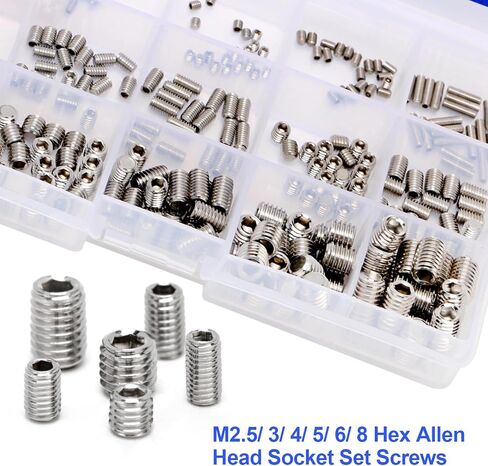AOCORRY 300Pcs Set Screws Assortment Kit, M2.5/M3/M4/M5/M6/M8 Hex Allen Head Socket Set Screw Bolts Assortment Kit with Internal Hex Drive,304 Stainless Steel,15 Sizes (Metric) in Kuwait