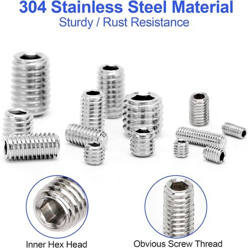 AOCORRY 300Pcs Set Screws Assortment Kit, M2.5/M3/M4/M5/M6/M8 Hex Allen Head Socket Set Screw Bolts Assortment Kit with Internal Hex Drive,304 Stainless Steel,15 Sizes (Metric) in Kuwait