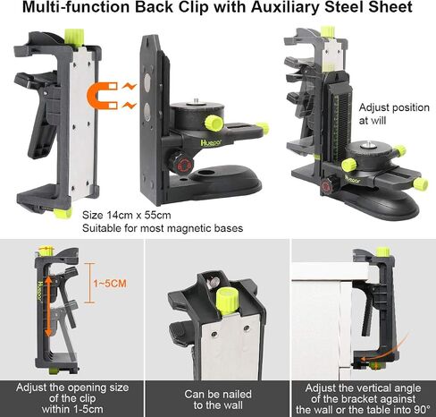 Huepar Fine-tuning Bracket Laser Level Adapter, Multifunctional Magnetic Pivoting Base with Adjustable Clip, 360° Adjustable Support with 1/4"-20 Male Threaded, Height Adjustment - PV10+ in Kuwait