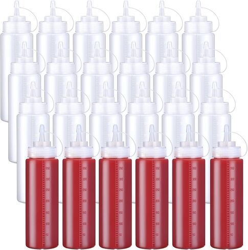 24 قطعة من زجاجات البهارات البلاستيكية، زجاجات ضغط مانعة للتسرب متعددة الاغراض مع غطاء علوي ملتف للصلصات والكاتشب وشراب الشواء والطلاء والحرف اليدوية وزيت الزيتون، شفافة (12 اونصة) in Kuwait