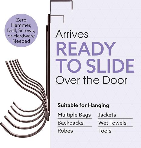 حامل معطف، خطافات على الباب لتعليق الحقائب والملابس والقبعات - منظم محفظة - شماعة منشفة للحمام والدش ، أوستن ، برونز in Kuwait