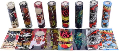 أغلفة بطارية 18650، غلاف واقي من سلسلة Devil، أكمام مقطوعة مسبقًا أنابيب PVC المنكمشة بالحرارة - اجعل بطاريتك 18650 رائعة ورائعة، فيلم غطاء بديل بـ 8 أنماط (50 قطعة) in Kuwait