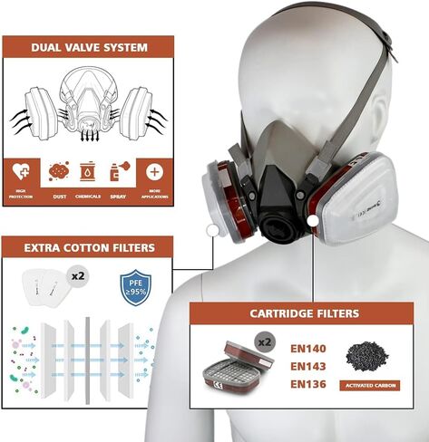 غطاء وجه من رينو للطلاء والغبار والجسيمات والمواد الكيميائية وتلميع الابخرة العضوية وحبوب اللقاح والمواد الكيميائية مع فلتر قطن in Kuwait