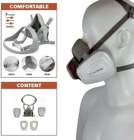 غطاء وجه من رينو للطلاء والغبار والجسيمات والمواد الكيميائية وتلميع الابخرة العضوية وحبوب اللقاح والمواد الكيميائية مع فلتر قطن in Kuwait