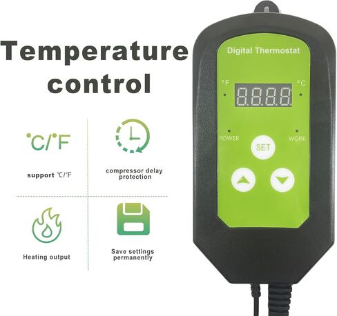 جهاز التحكم الرقمي في درجة الحرارة من TONINGIO، جهاز تحكم رقمي في درجة الحرارة مع شاشة LED، منفذ للتحكم في درجة الحرارة لسخان الدفيئة والزواحف وحوض السمك in Kuwait