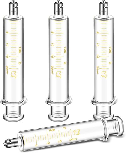 TrelaCo 4 Pack 20ml Reusable Glass Syringe with No Needle, Measurement and Dispensing Syringe Tools for Science Labs, Liquid Measuring, Feeding Pets, Oil or Glue Applicator in Kuwait