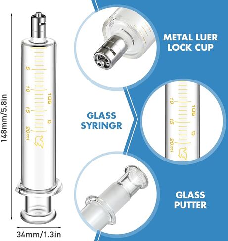 TrelaCo 4 Pack 20ml Reusable Glass Syringe with No Needle, Measurement and Dispensing Syringe Tools for Science Labs, Liquid Measuring, Feeding Pets, Oil or Glue Applicator in Kuwait