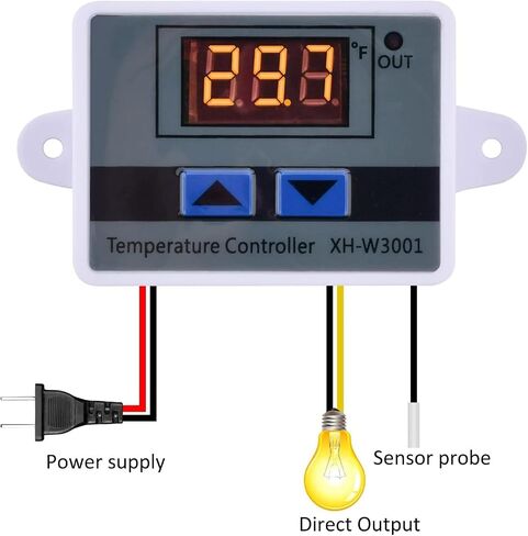 Diymore XH-W3001 وحدة التحكم في درجة الحرارة LED الرقمية، مفتاح ترموستات مع مسبار مقاوم للماء، ترموستات تبريد للتدفئة قابل للبرمجة - 58 درجة فهرنهايت ~ 248 درجة فهرنهايت in Kuwait