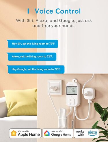 Meross Smart Wi-Fi جهاز التحكم في درجة الحرارة ترموستات 15A، يعمل مع Apple Home، Alexa، Google Home، SmartTings تبريد التدفئة للمنزل، تخمير التخمير، الحضانة، الدفيئة، الزواحف، حوض السمك in Kuwait