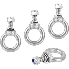uxcell Lifting Eye Bolt M4 x 11mm Male Thread with Hex Screw Nut Gasket Flat Washer for Hanging, 304 Stainless Steel, 4 Sets
