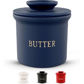 Kook Butter Crock with Lid, Soft Spreadable Butter, Ceramic French Butter Keeper to Leave On Counter with Water Line, Butter Dish, Home and Kitchen Decor, Perfect for Christmas Gift (Black)