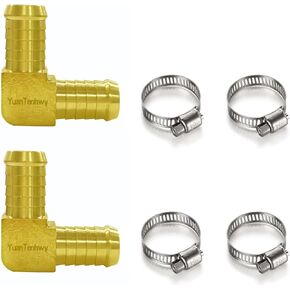 YuanTenhwy 2PCS 5/8"×5/8" Brass Hose Barb Elbow 90 Degree L Right Angle Barbed Fitting with 4 PCS Clamps,For fuel/air/oil/gas/water