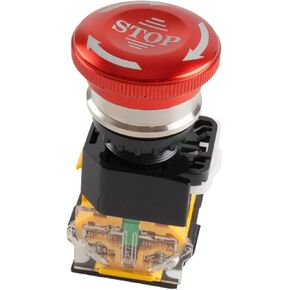 Paialu 22mm 1NO 1NC مفتاح ضغط إيقاف الطوارئ، مفتاح الفطر برأس معدني أحمر 440 فولت 10 أمبير - مفتاح إيقاف أمان مغلق عادة in Kuwait