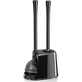 Toilet Plunger and Brush Set, Toilet Brush and Plunger with Ventilated Holder, 2-in-1 Bathroom Cleaning Combo with Caddy Stand(Black)