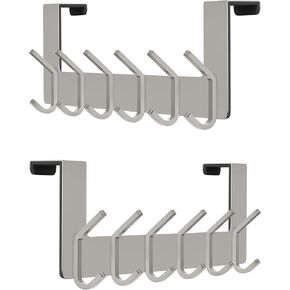 SAYONEYES Over The Door Hooks for Hanging - Heavy Duty SUS304 Stainless Steel 6 Double Hooks Behind The Door Coat Hanger - Over The Door Towel Rack for Bathroom, Bedroom, Closet (Black)