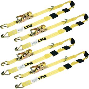 VULCAN Autohauler Car Tie Down with J Hooks - Sliding Idler 3-Cleat - 120 Inch, 4 Pack - Classic Yellow - 1,600 Pound Safe Working Load in Kuwait