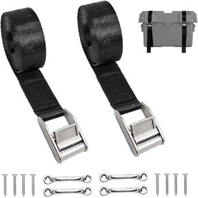 Battery Tie Down Straps for Boats,Stainless Steel Cam Buckle Straps,Cooler Tie Down Kit with Stainless Brackets and SS Screws Used for Fuel Tank, Cooler, YETI, RTIC, RV and More