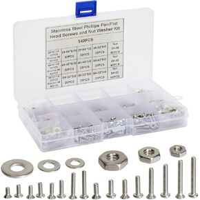 540 قطعة من مسامير فيليبس المصنوعة من الفولاذ المقاوم للصدأ ومسامير ذات رأس مسطح، وصواميل، وغسالات متنوعة (#2، 4، 6) in Kuwait