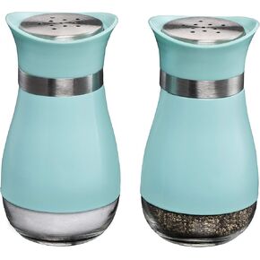MITBAK Salt and Pepper Shakers (2-Pc. Set) Elegant w/Clear Glass Bottom | Compact Cooking, Kitchen and Dining Room Use | Classic, Refillable Design (Blue) in Kuwait