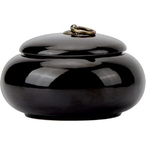 Large Size Color Glaze Cigarette Ashtray Windproof and Rainproof Outdoor Ceramic Ashtray Travel Portable Ash Tray with Metal Lifting Ring Lid Decorative Ashtray (Black)