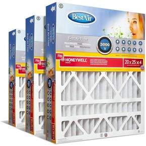 BestAir HW1625-11R AC Furnace Air Filter, 16" x 25" x 4", MERV 11, Removes Allergens & Contaminants, Fits 100%, For Honeywell Models, Pack of 3