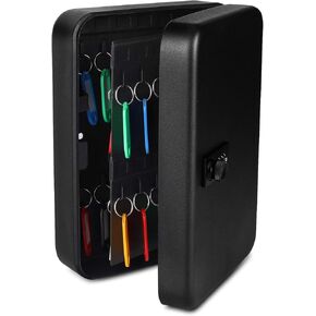 Flexzion Key Cabinet Key Lock Box Wall Mount with 40 Key Holder Organizer Locker Case, Colored Key Tags & Hooks Wall Mounted Lock Box for Keys Storage, Homes, Property, Hotels, Business (Gray)