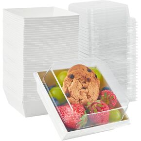 ZORRITA 50 Pack Paper Charcuterie Boxes with Clear Lids, 4 Inches Disposable Sandwich Boxes Square To Go Food Containers for Desserts, Strawberries, Cake Slice and Cookies (Brown)