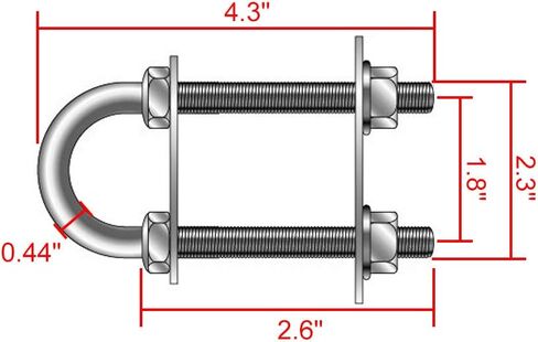NovelBee 2-Pack of Stainless Steel Bow Stern Eye Tie Down U Bolt with Nuts and Washers,Stock Dia.1/2" (Length:4-1/4") in Saudi Arabia