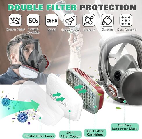 ANUNU Full Face Respirator Mask - Gas Mask with Filters for Chemical, Paint Vapors, Gases, Dust, Sanding, Welding, Woodworking, Machine Polishing in Kuwait