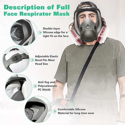 ANUNU Full Face Respirator Mask - Gas Mask with Filters for Chemical, Paint Vapors, Gases, Dust, Sanding, Welding, Woodworking, Machine Polishing in Kuwait