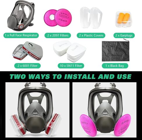 ANUNU Full Face Respirator Mask - Gas Mask with Filters for Chemical, Paint Vapors, Gases, Dust, Sanding, Welding, Woodworking, Machine Polishing in Kuwait