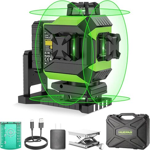 Huepar Laser Level 3 x 360 Self-Leveling Cross Line Laser 3D Green Laser Level with Pulse Mode Alignment Laser Tool with Rechargeable Li-ion Battery, Integrated Magnetic Bracket, Hard Carry Case 703CG in Saudi Arabia