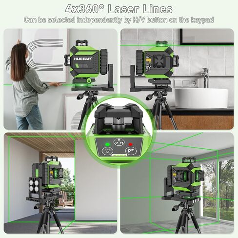Huepar Laser Level 3 x 360 Self-Leveling Cross Line Laser 3D Green Laser Level with Pulse Mode Alignment Laser Tool with Rechargeable Li-ion Battery, Integrated Magnetic Bracket, Hard Carry Case 703CG in Saudi Arabia