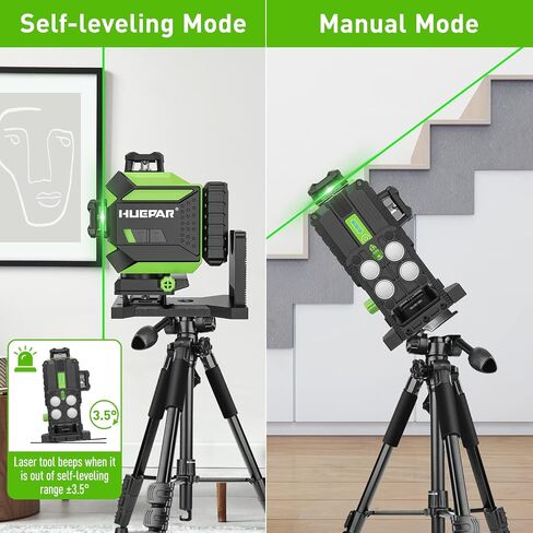 Huepar Laser Level 3 x 360 Self-Leveling Cross Line Laser 3D Green Laser Level with Pulse Mode Alignment Laser Tool with Rechargeable Li-ion Battery, Integrated Magnetic Bracket, Hard Carry Case 703CG in Saudi Arabia