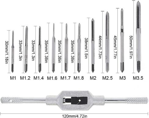NMBWCNM 11pcs الصنابير الصغيرة بت وجع مجموعة مع عالية السرعة الصلب اليد المسمار الموضوع التوصيل الصنابير M1 M1.2 M1.4 M1.6 M1.7 M1.8 M2 M2.5 M3 M3.5 لإصلاح آلات النجارة in Kuwait