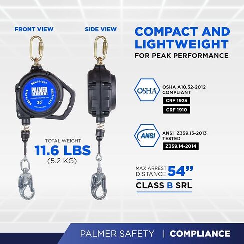 SRD 30 FT. Self Retracting Lifeline I ANSI Z359.14-2021 Class 1 I SRL Device Swivel Top Galvanized Cable w/Small Steel Snap Hook I Fall Arrest Safety Yoyo | SRL Device, Swivel Top Galvanized Steel Wire Rope & Steel Snap Hook, Fall Arrest Safety Yoyo, Fall in Kuwait