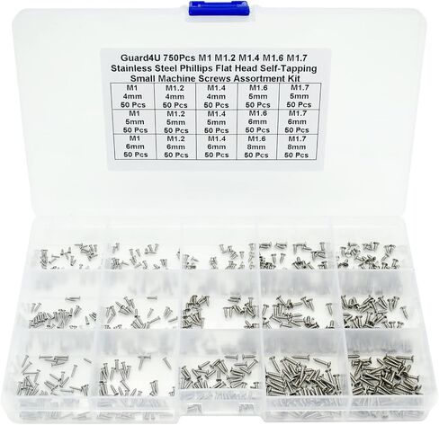 Guard4U 750Pcs 15-Size Metric M1 M1.2 M1.4 M1.6 M1.7 304-Stainless Steel Phillips Countersunk/Flat Head Self-Tapping Small Machine Screws Assortment Kit in Saudi Arabia