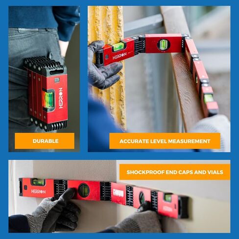 مستوى مغناطيسي قابل للطي من هيرون مقاس صغير 28 انش قابل للتمدد، مع اغطية طرفية وقوارير مضادة للصدمات، ادوات قياس متعددة الزوايا لاعمال النجارة، اداة بناء قابلة للطي من نيفيل in Kuwait