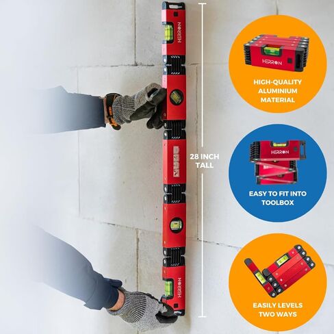 مستوى مغناطيسي قابل للطي من هيرون مقاس صغير 28 انش قابل للتمدد، مع اغطية طرفية وقوارير مضادة للصدمات، ادوات قياس متعددة الزوايا لاعمال النجارة، اداة بناء قابلة للطي من نيفيل in Kuwait