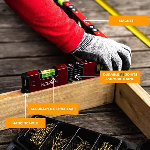 مستوى مغناطيسي قابل للطي من هيرون مقاس صغير 28 انش قابل للتمدد، مع اغطية طرفية وقوارير مضادة للصدمات، ادوات قياس متعددة الزوايا لاعمال النجارة، اداة بناء قابلة للطي من نيفيل in Kuwait