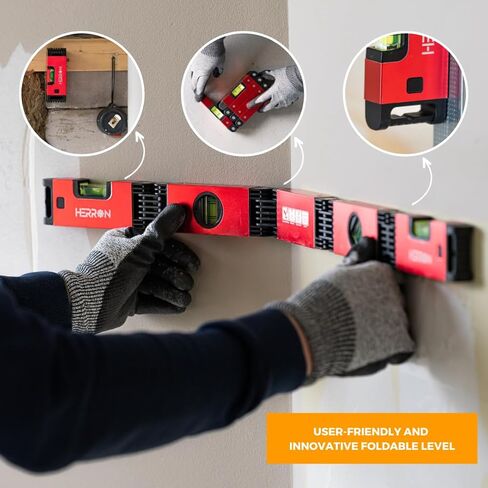 مستوى مغناطيسي قابل للطي من هيرون مقاس صغير 28 انش قابل للتمدد، مع اغطية طرفية وقوارير مضادة للصدمات، ادوات قياس متعددة الزوايا لاعمال النجارة، اداة بناء قابلة للطي من نيفيل in Kuwait